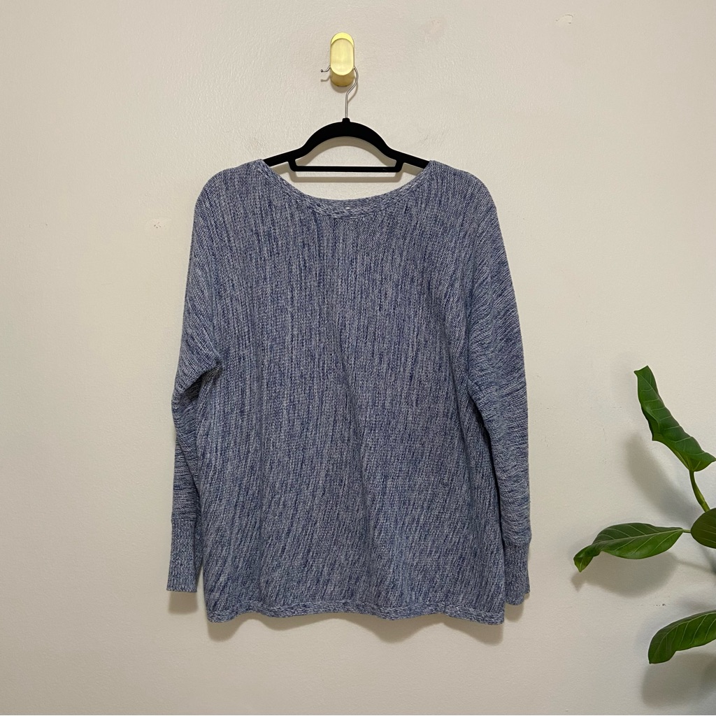 Margaret Oâleary Marled Blue Crewneck Cotton Knit Sweater